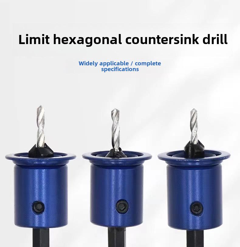 Hexagonal Handle Blue Limited Countersink Drill Bit for Woodworking and Screw Installation.