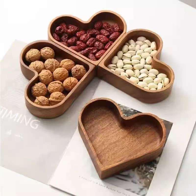 Heart-Shaped Wooden Snack and Nut Tray Single Heart