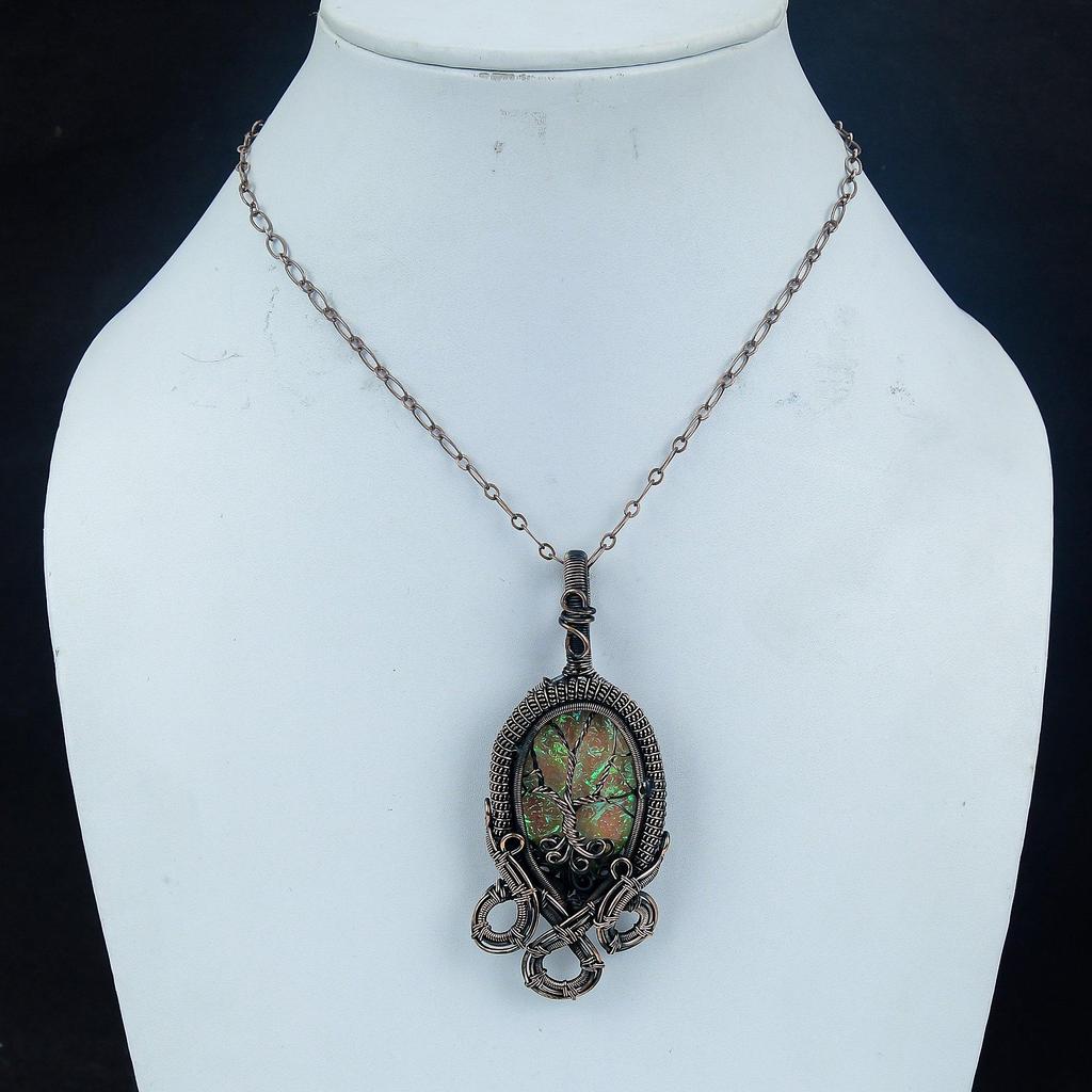 Australian Triplet Opal 999 Copper Wire Wrapped Pendant, Handmade Gemstone Jewelry Pendant Gift For Birthday