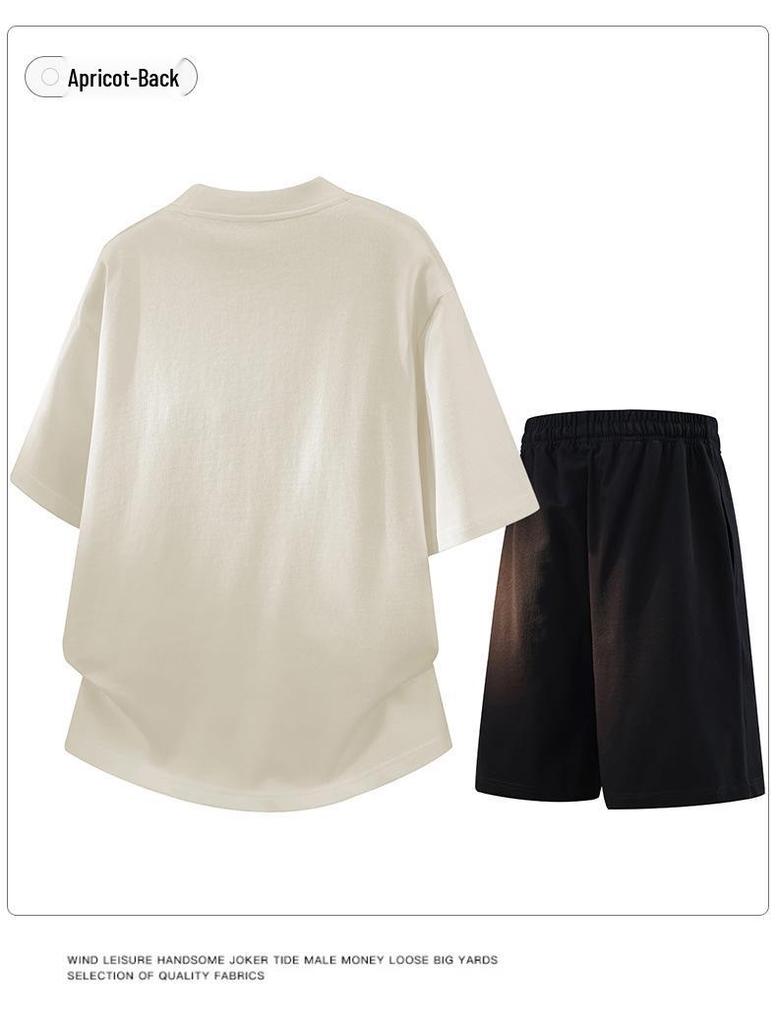 Men's Retro Short-Sleeve T-Shirt and Sports Shorts Set