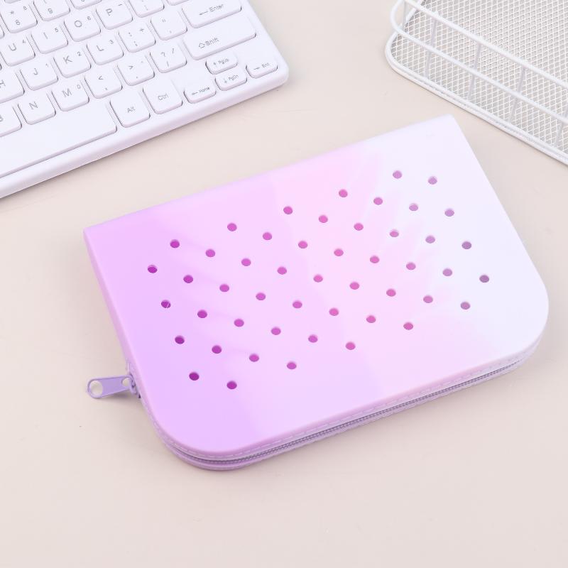 New Stylish Holes Silicone Pencil Case Zipper Soft Pencil Pouch Lightweight Waterproof Stationery Storage Bag Classroom