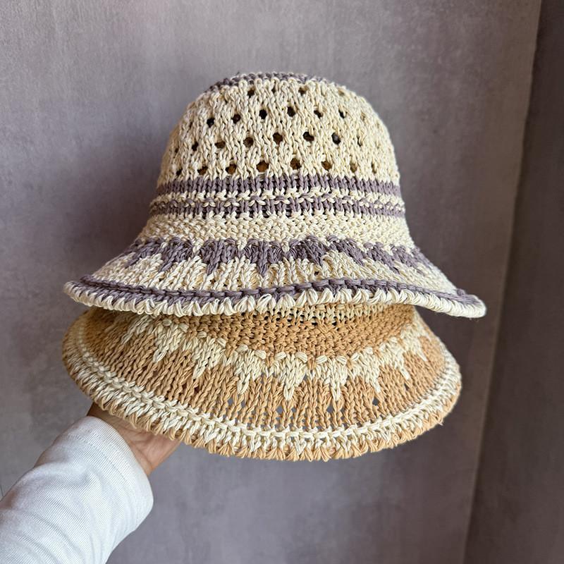 Summer Pattern Women Hollowed Out Hat With Large Brim Uv Sunshade Outings For