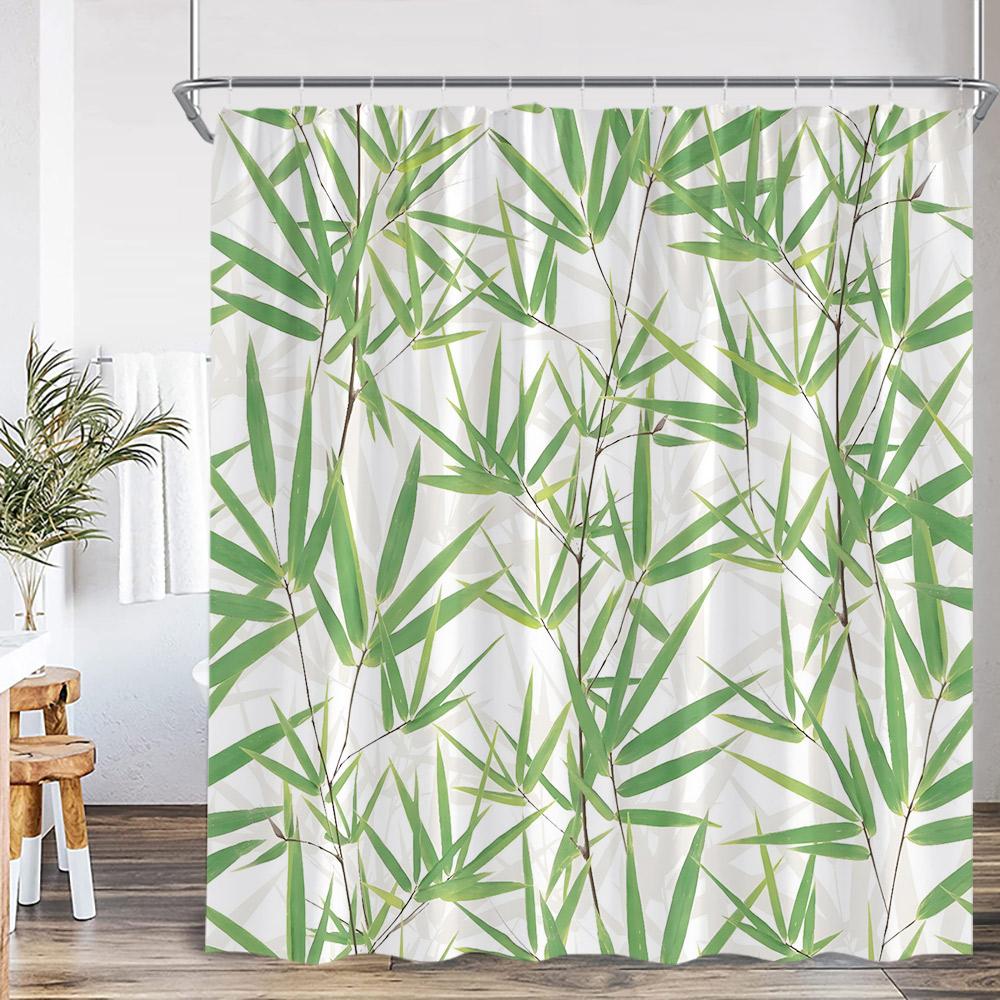 Flowers Watercolor Shower Curtains Colorful Flower Plants Bamboo Greenery Bathroom Decorations Modern Bath Curtain With Hooks