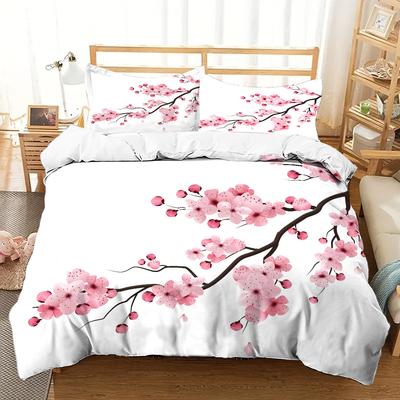 Comforter Japanese Pink Cherry Blossoms 3D Printed Set Fashion Art Exquisite Bedding Set Home Textiles S