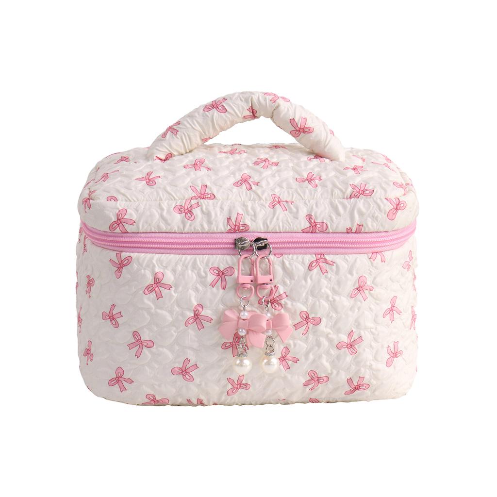 Reise-Make-up-Tasche, Kosmetiktasche, große Kapazität, Hautpflege-Organizer, schöne Schleifen, Make-up-Aufbewahrungstasche, ästhetischer Kulturbeutel