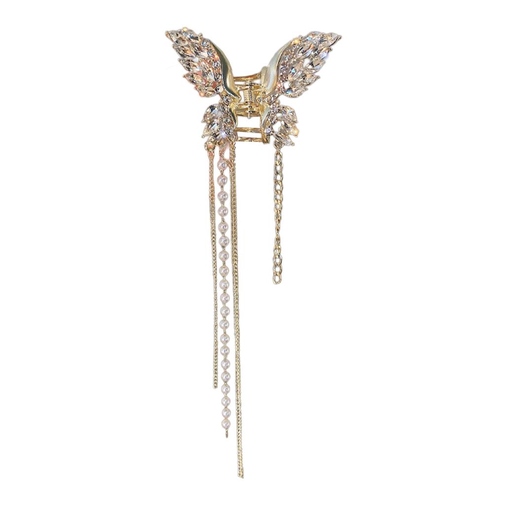 Zircon Butterfly Tassel Hair Clip with Wide Metal Grip for Women Elegant Alloy Statement Hairpin for Parties Weddings and Daily Wear