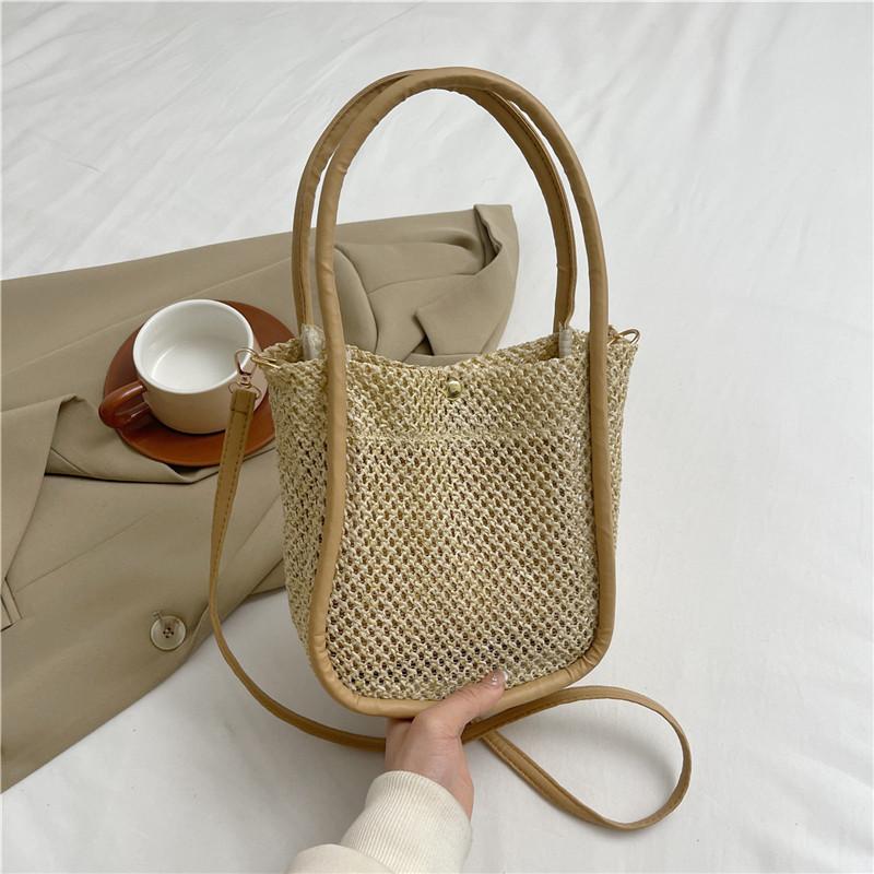 French Straw Woven Bag Summer New Style Literary and Fresh Handbag Casual One-shoulder Crossbody Bucket Bag