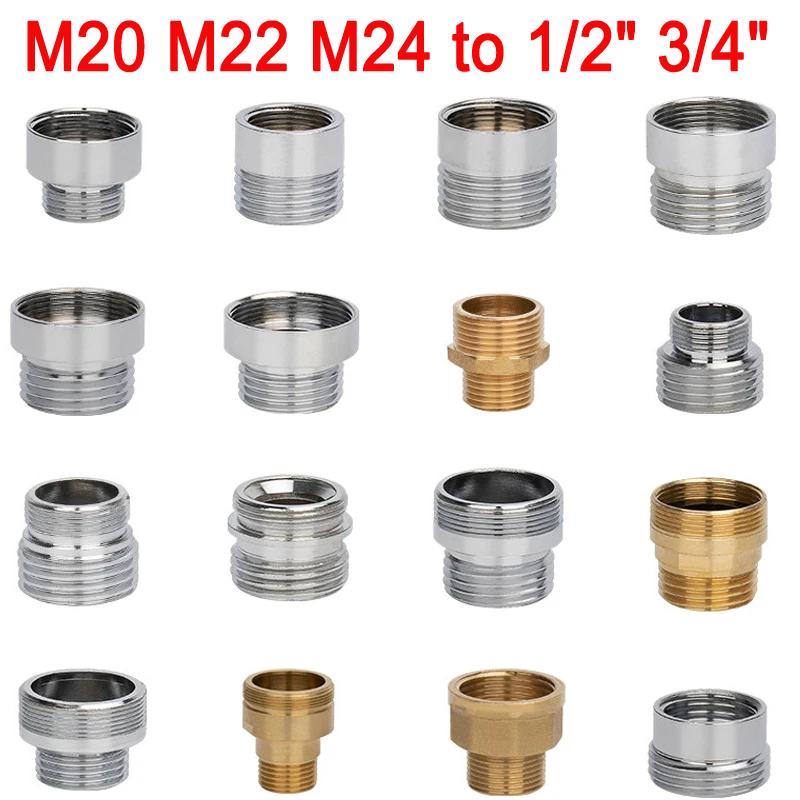 Hongtu M20 M22 M24 a 1/2" 3/4" Connettore Aeratore Rubinetto in Ottone - Filettatura Maschio&Femmina Fine/Grossa | Adattatore Risparmio Idrico per Rubinetto Cucina