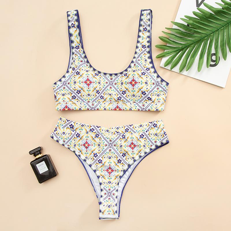 Ethnic Retro Print Swimming Suit For Women High Waist Bikini Set Push Up Swimsuit Beachwear Summer Backless Swimming Suit