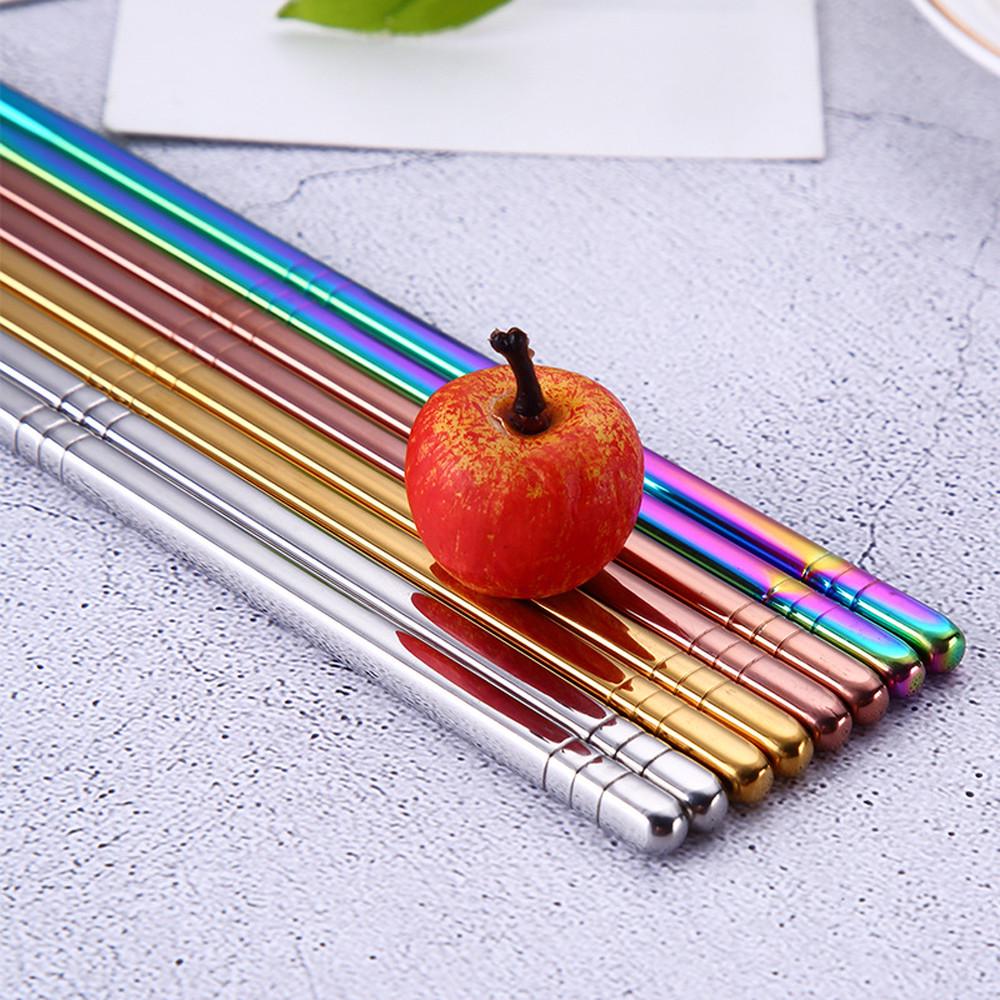 1 Pair Stainless Steel Tableware Colorful Length 23cm Chopsticks Dishware 