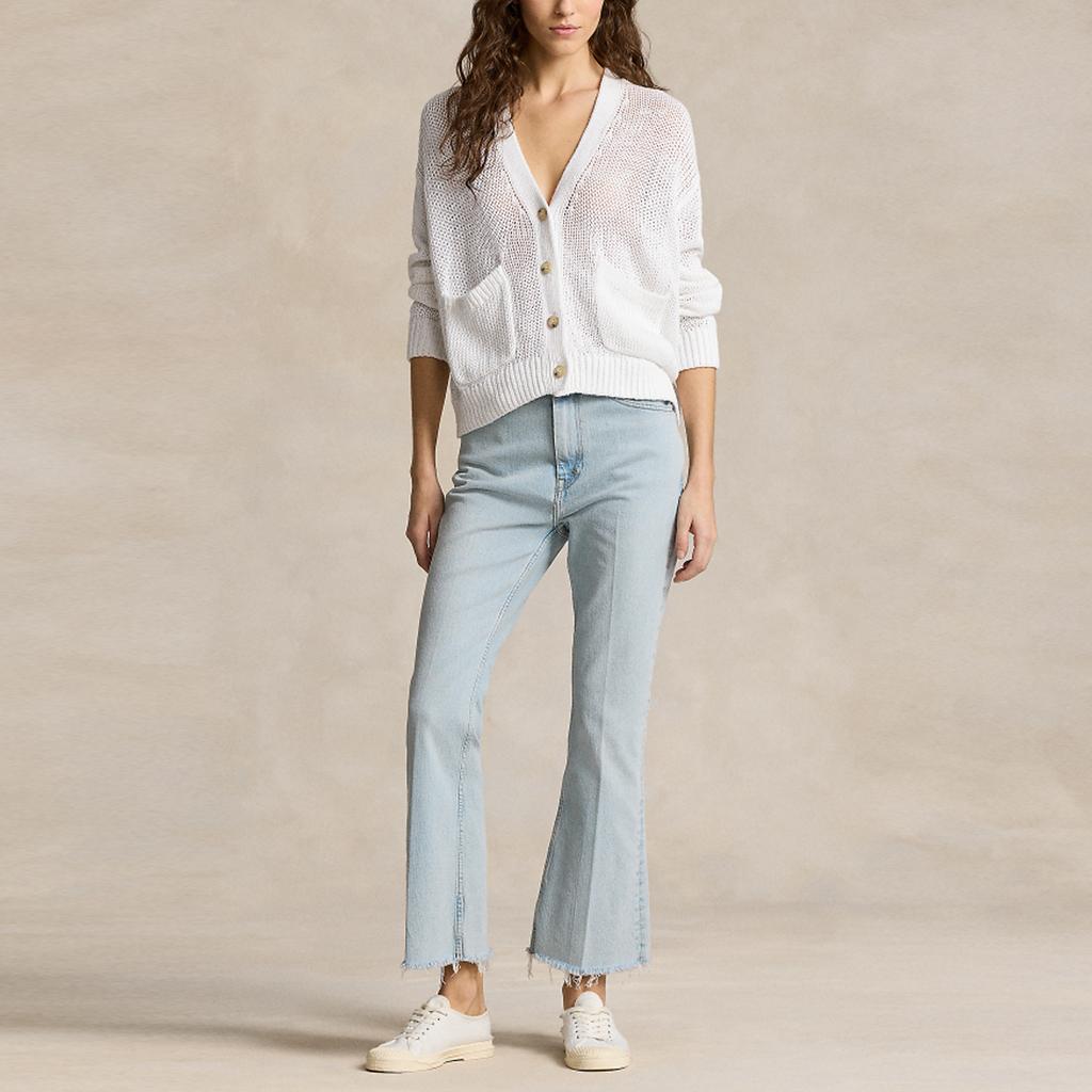 Polo Ralph Lauren Solid Color V-Neck Single-Breasted Loose Long Sleeve Knit Sweater Women Tops White WMPOSWENDW20266-100