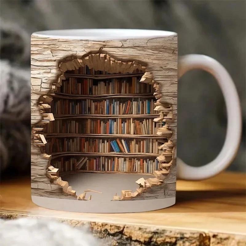 3D Creative Mug Special Design Effect Wall Crash and Book Shelf Coffee Tea Cup Christmas Boys Girls Gifts for Office Household