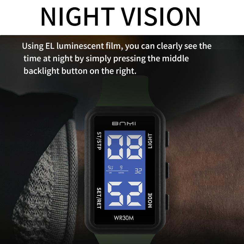 Multifunctional Rectangular Men's Electronic Watch 30m Waterproof Alarm Clock LED Display Sports Watch Man Digital Wristwatches