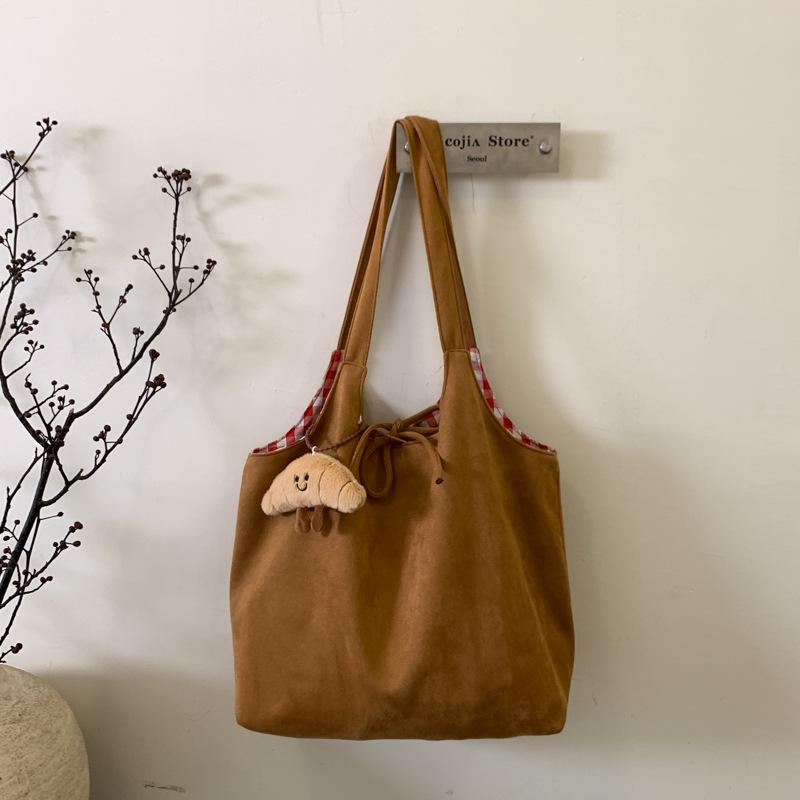 Korean Retro Autumn and Winter New Suede Shoulder Bag Plaid Large Capacity Commuting Lazy Wind Portable Tote Bag Women