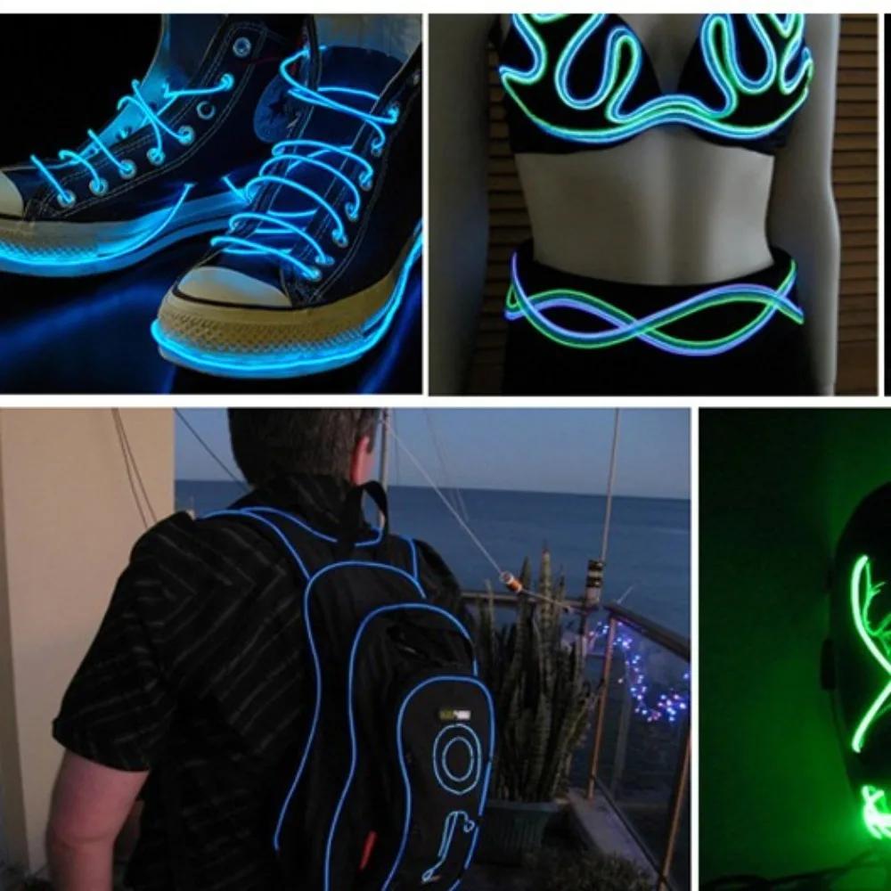 Colorful 2M LED Neon Glow Flexible Waterproof EL Wire Light String Croppable Ambient Light Outdoor Indoor Decor