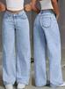 Puffanpop Women's High Waisted Non-Stretch Wide Leg Jeans - Light Wash Denim Loose Fit Trousers for Casual Daily Wear