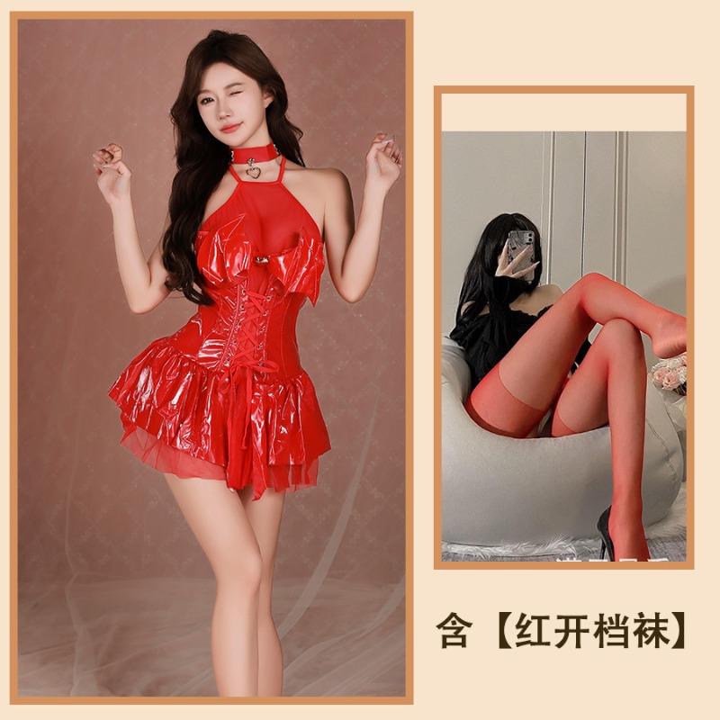 Adult cos clothes women's outer wear tight body pure desire suit cosplay demon strap leather skirt tight suit