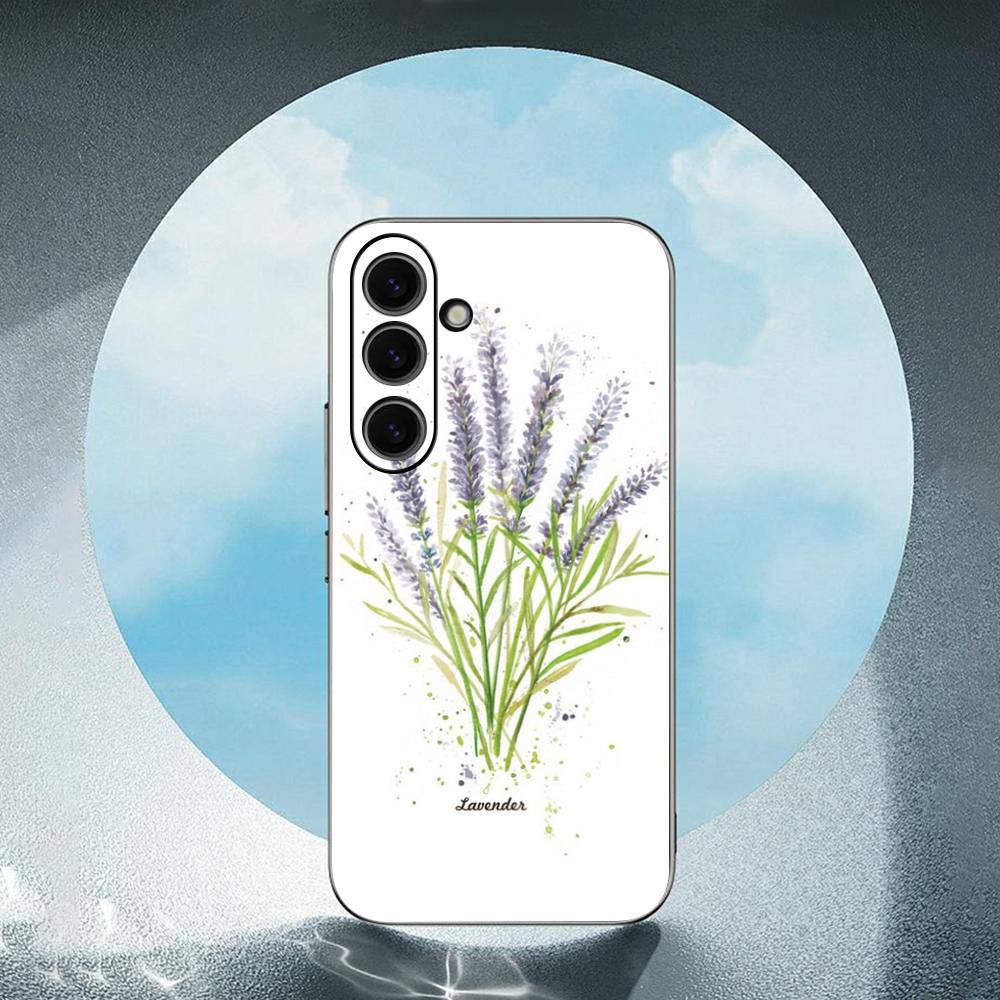 Beautiful purple flower lavender For Samsung Galaxy S25 S24 S23 Ultra S22 S21 Plus S20 Black Soft Silicone Protective Case