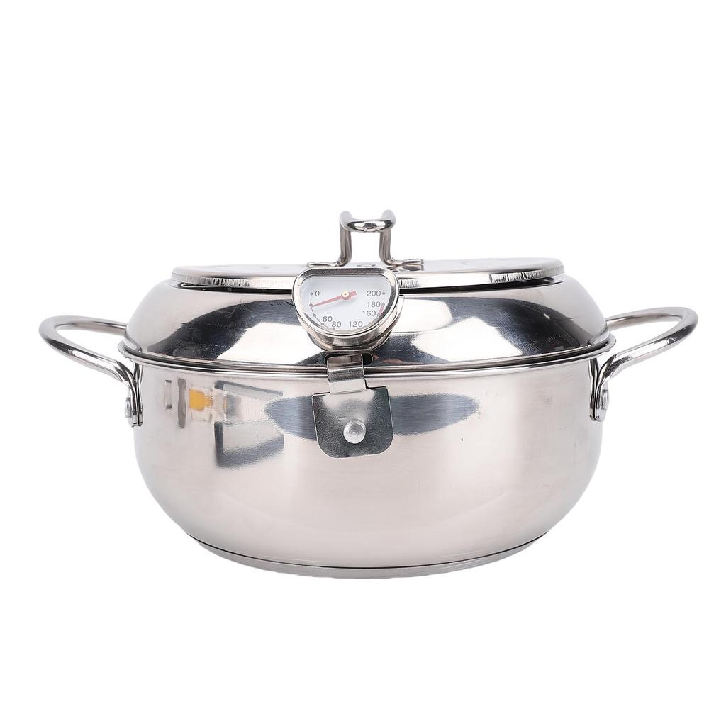 Deep Fryer Pot 201 Stainless Steel 2.2L Japanese Frying Pot with Oil Drain Temperature Control and Lid for Kitchen Stove