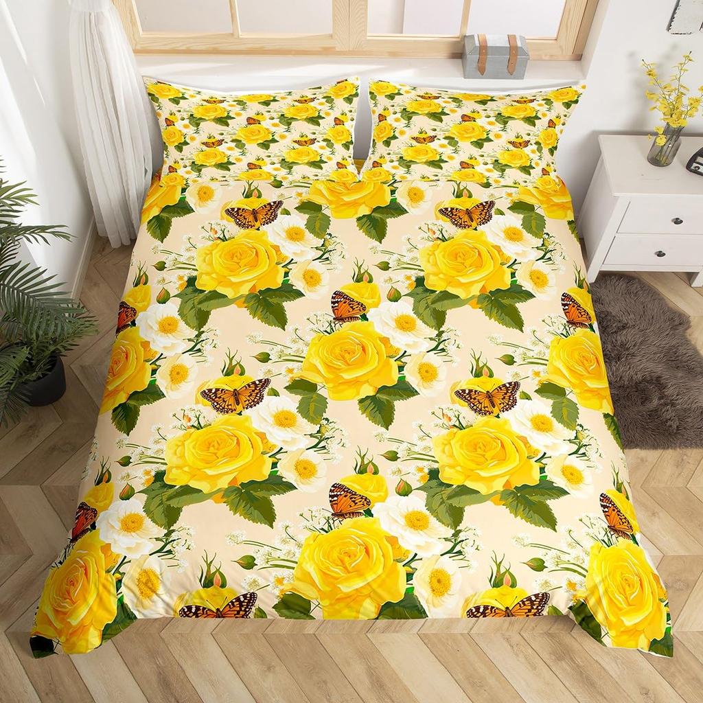 Botanical Lily Duvet Cover Twin Full Queen King Chic Floral Comforter Cover Boho Flower Bedding Set Watercolor Petals Bed Set