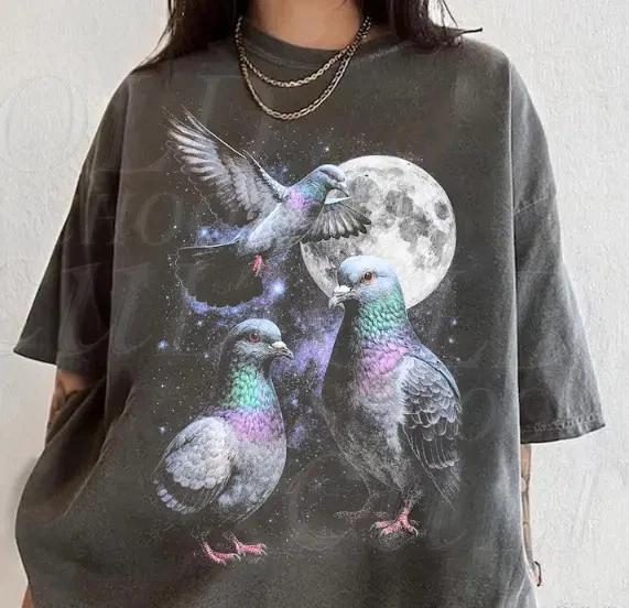Retro Three Pigeon T- Shirt Funny Bird Lover Vintage Graphic Tee XL