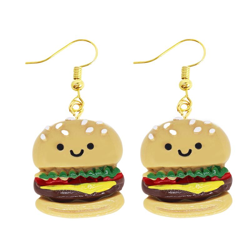 Women Earring Resin Drop Funny Custom Cute Girls Eardrop Kids Chocolate Strawberry Hamburger Dog Mushroom Broccoli Coffee