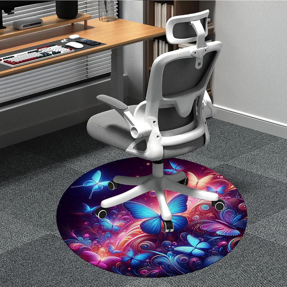 

1pc Butterfly Fantasy Office Round Rug, Non-slip, Soft and Durable Office Rug for Interior Decoration, Perfect for Office, Beautiful Decoration yy2603 80cm by 80cm