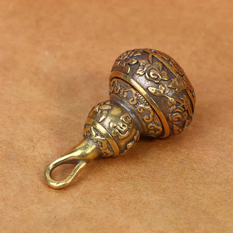 Brass Blessing Lotus Gourd Charms Lucky Key Chain Pendants Pill Box Container