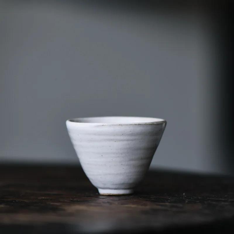 2/3pc Set Hand Made Coarse Pottery Teacup Creative Powder Yin White Bamboo Hat Cup Antique Small Master Cup Kung Fu Teaware 50ml