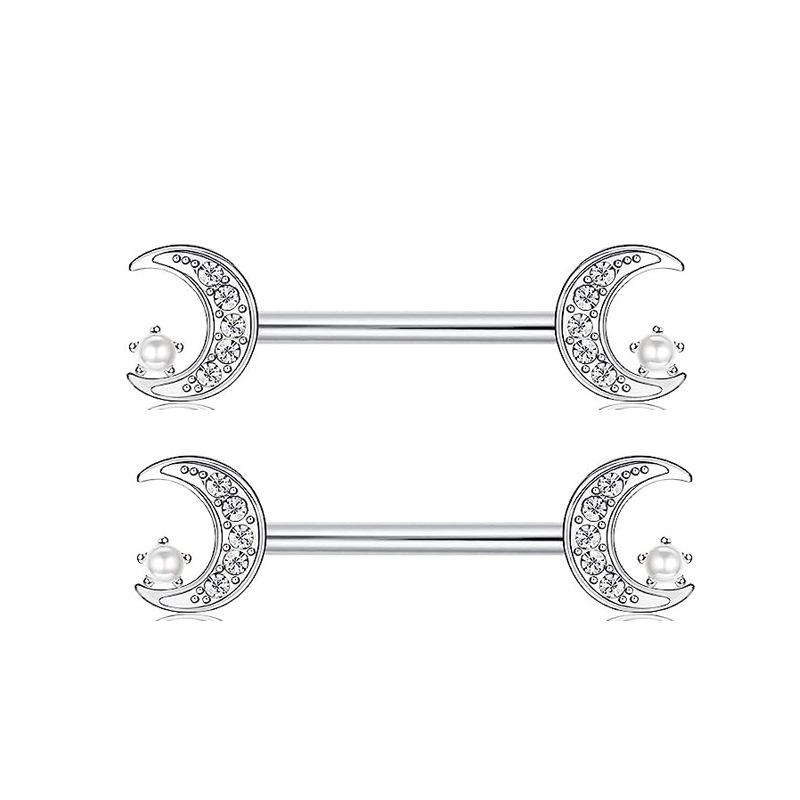 Europejskie i Amerykańskie Cyrkoniowe Serce Księżyc Stal Nierdzewna Różowe Piercingi Sutków Biżuteria do Ciała