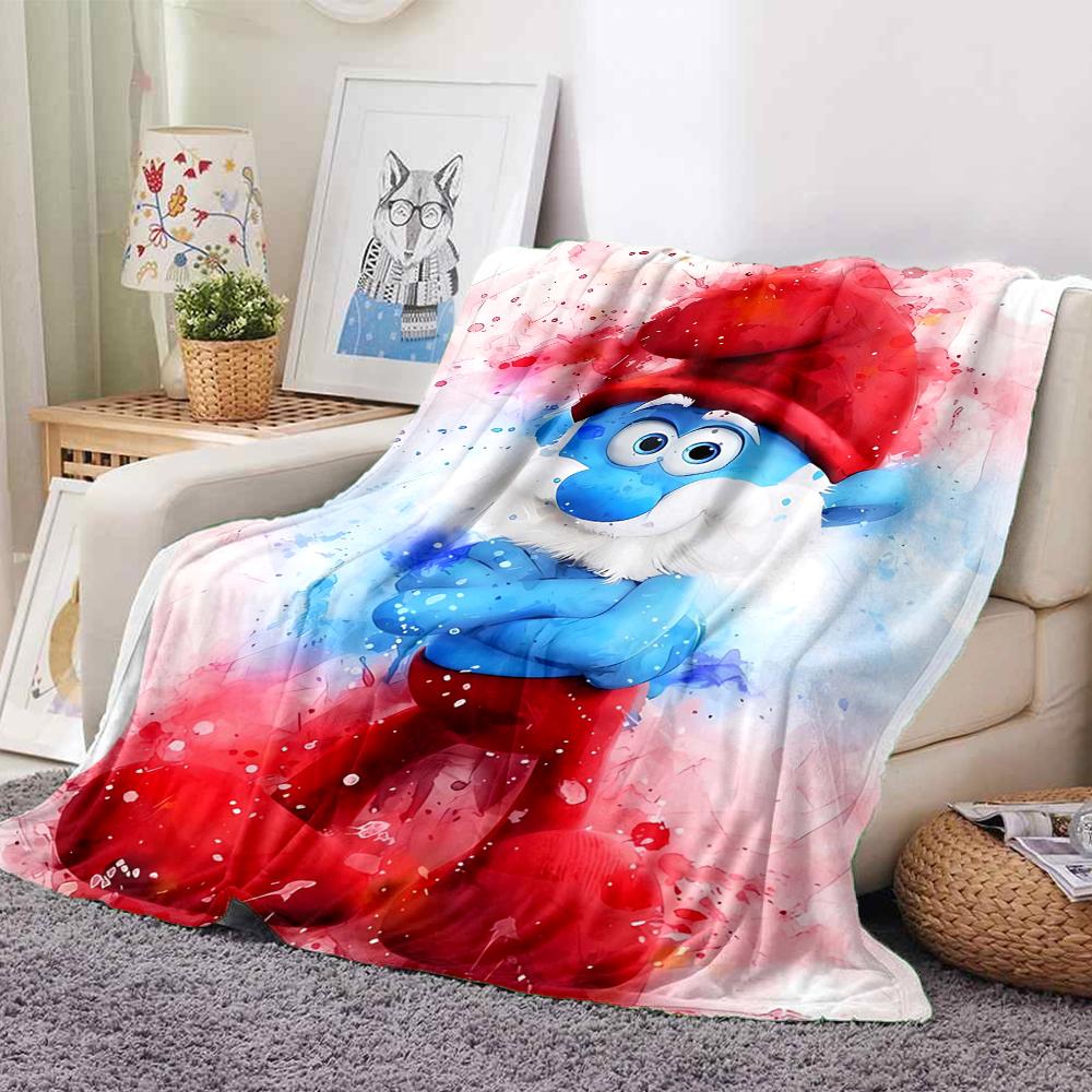 1Pc Colorful Smurf Watercolor Art Blanket Soft And Comfortable Casual Warm Camping Travel Christmas Halloween Xmas Gift M924322