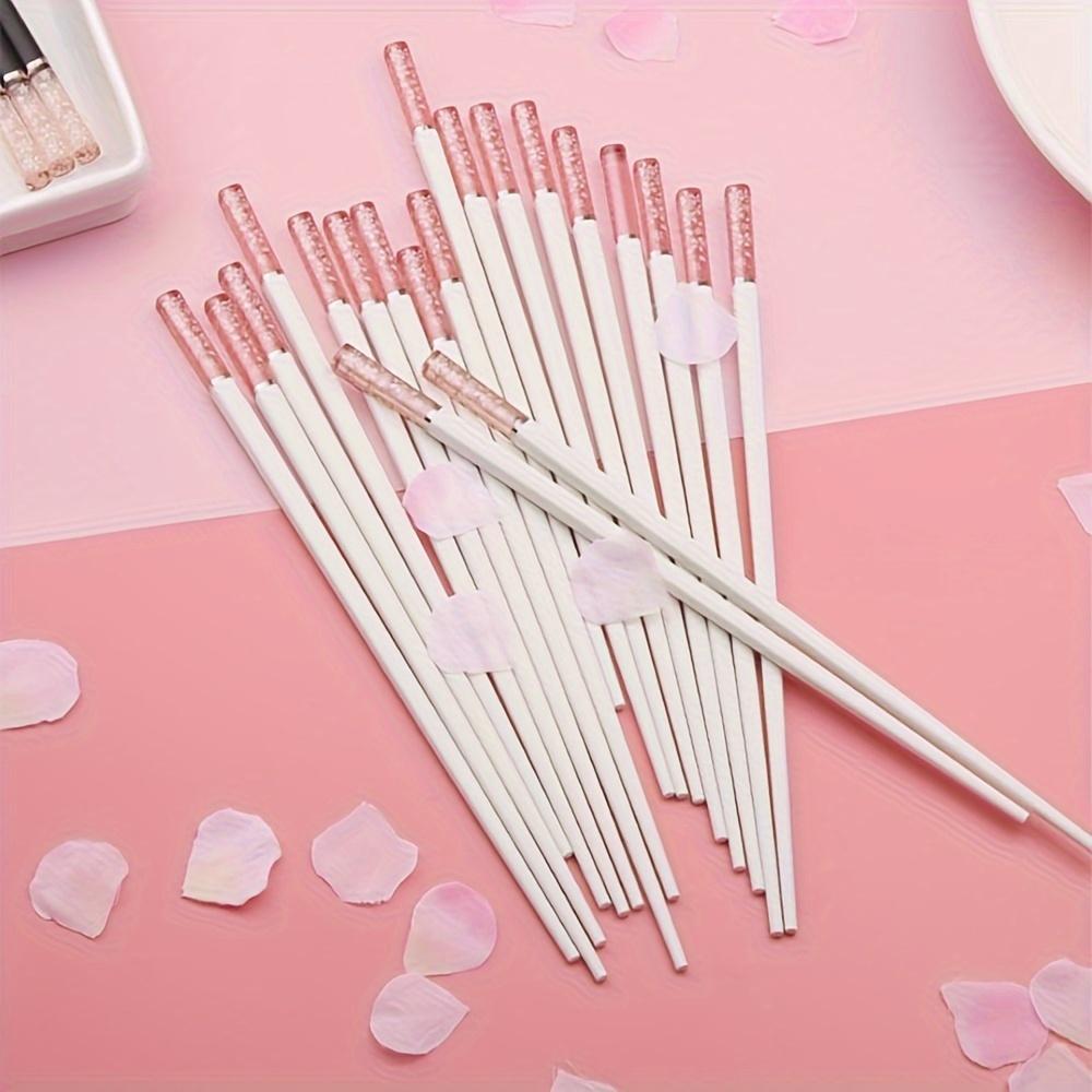 Sakura Theme Gift Chopsticks Set, 5 Pairs (24cm) with Decorative Stand, High-Quality Alloy, Smooth Finish & Comfortable