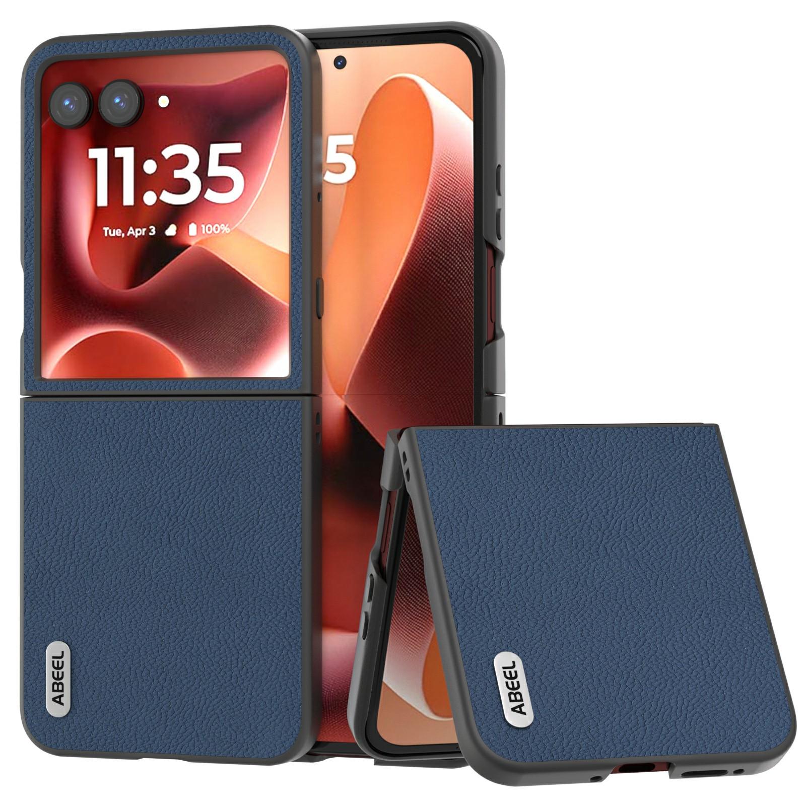 

ABEEL Star Series For Motorola Razr 60 Ultra 5G Case Genuine Cow Leather+PC Phone Cover Blue