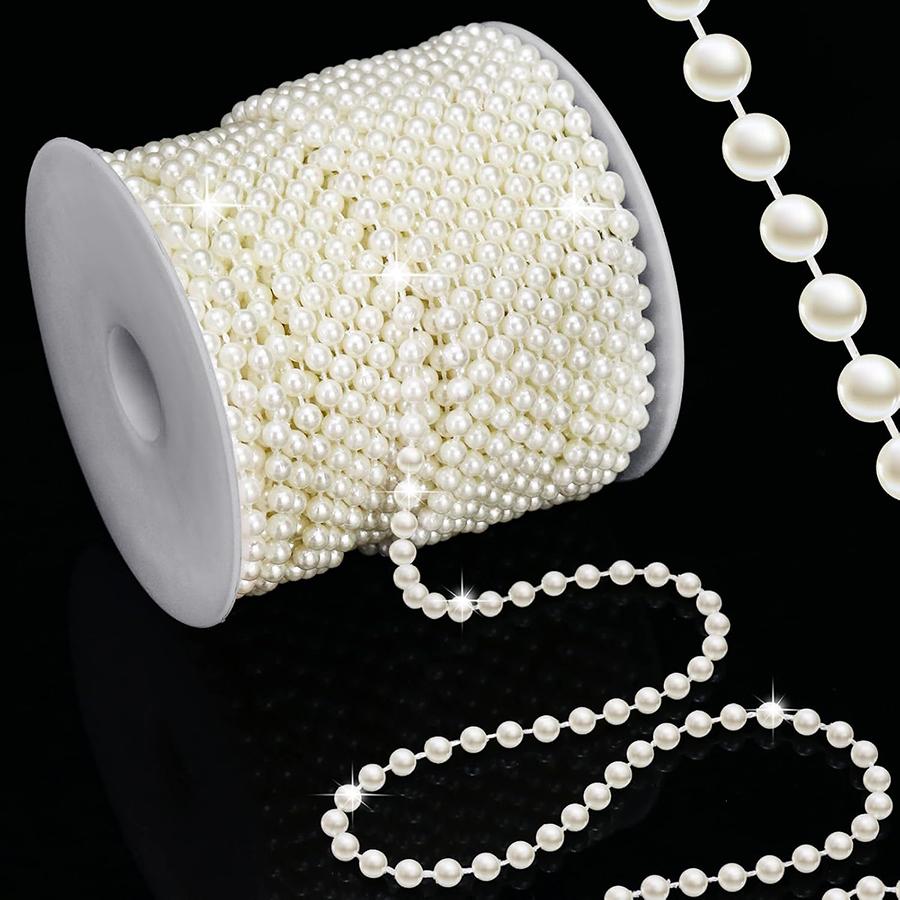 5M White Circular String Imitation Pearl Chain Wedding Dress Clothing Decoration Background Styling DIY Handmade Craft Supplies