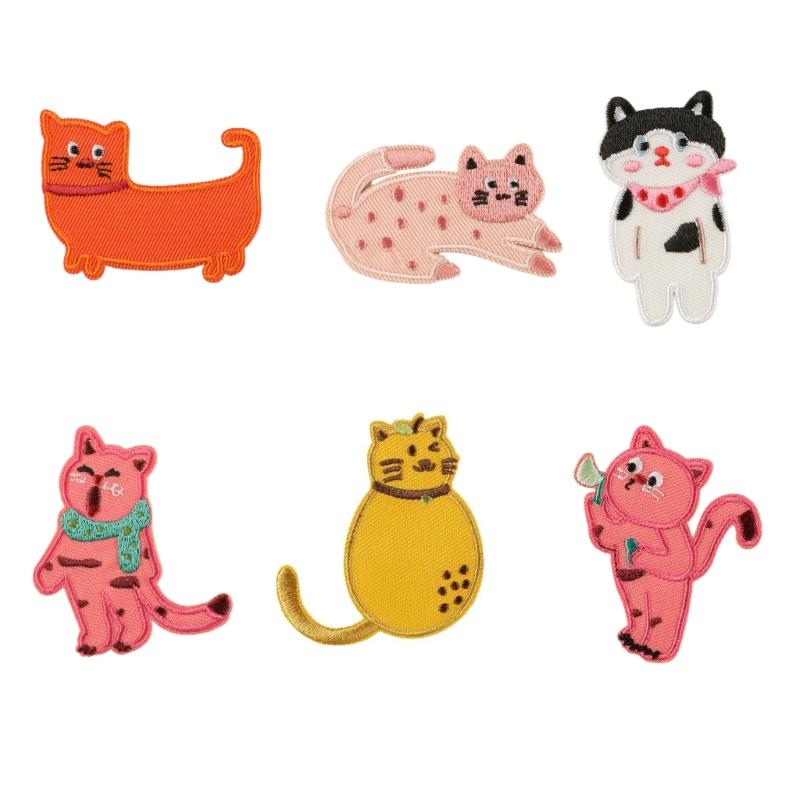 

6 Pcs Animal Sew On/Iron On Patches Cartoon Cats Embroidered Patches Sewing Patches Applique Patches for Bag Decoration 1