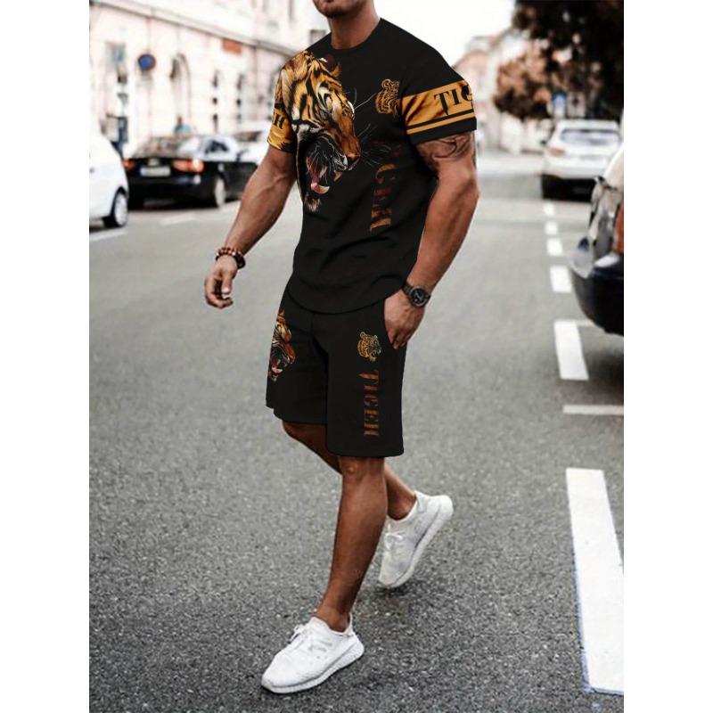 

Casual sports suit breathable outdoor men s T-shirt shorts summer 3D printed adult suit XL