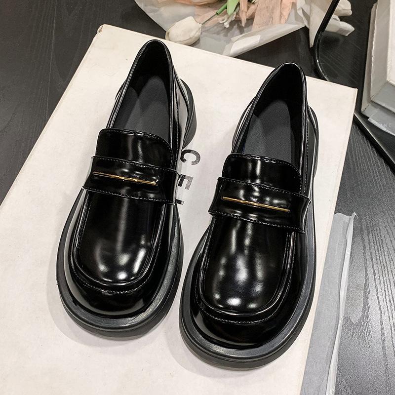 Platform loafers 2025 new spring good match black small leather shoes British Mary Jane round head retro style