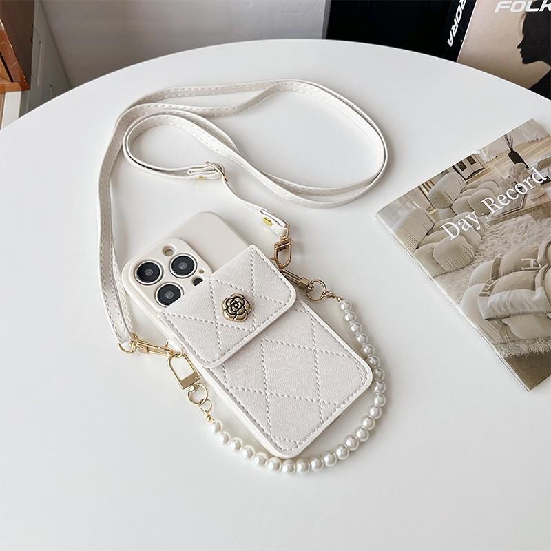 Metal Flower Crossbody Strap Phone Case With Card Slot For Iphone 15 16 17