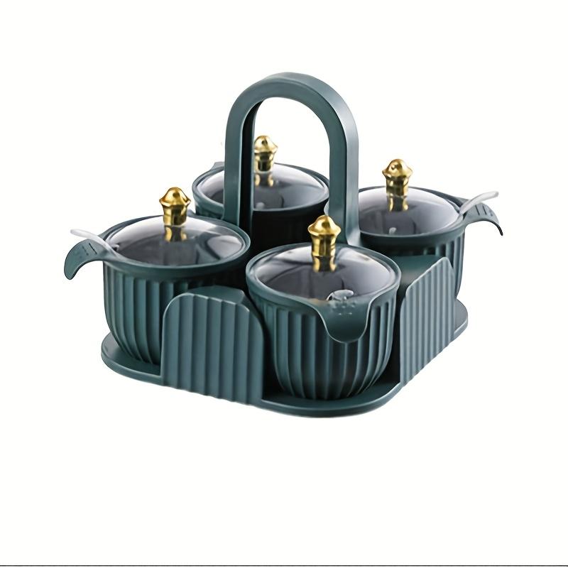 Kreatives 4-Fächer-Gewürzglas-Set für die Küche mit Griff Transparentem Deckel Gewürzbox Gewürzzubehör Küchenzubehör