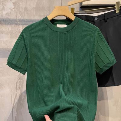 Yousheng Letní spodní tričko Pletené Pruhované Krátký rukáv Pružné Jednobarevné Kulatý výstřih Denní Top Pulovr Cvičební Gym T-shirt
