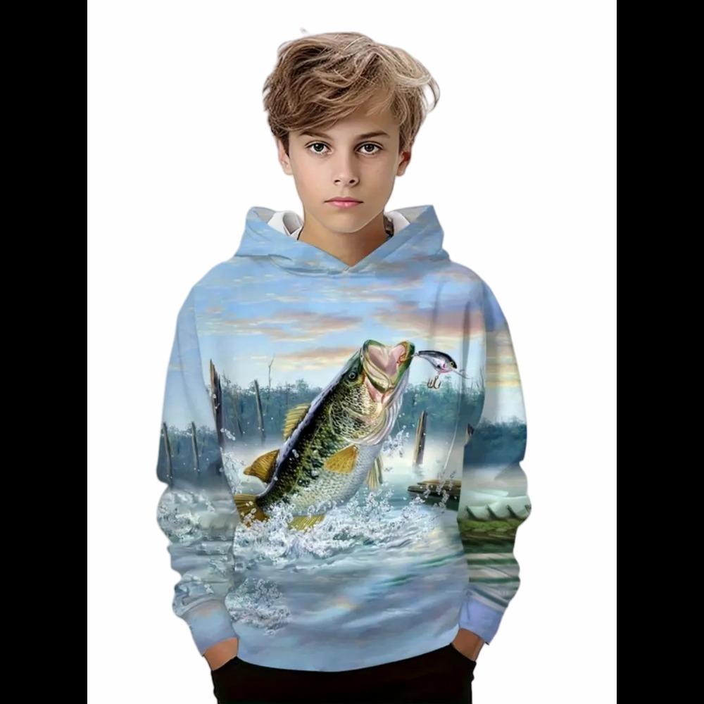 Boy Clothes Fishing Print Children's Hoodies Loose Casual Child Sweatshirt Fashion Tops Outdoor Comfortable Children's Clothing