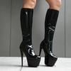 Plus Size High Platform Super Slim Heel Patent Leather Women's Knee High Boots Side Zipper Plush Lining Slip On Fashion Boots