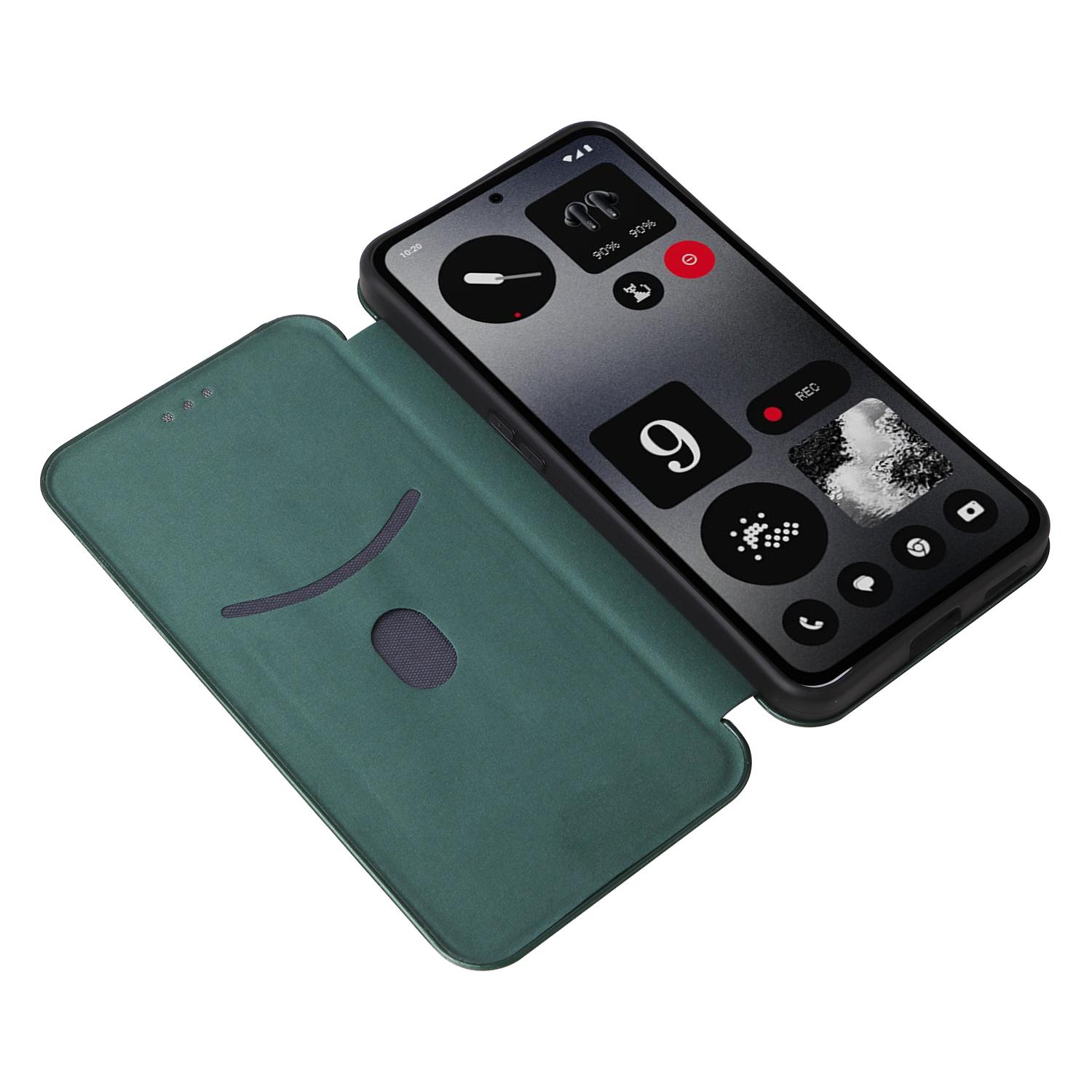 

For Nothing CMF Phone 1 Case Carbon Fiber Texture Drop-proof PU Leather Phone Cover Green