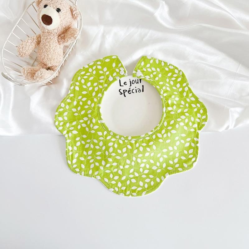 Baby Burp Cloth Cotton Bibs Cute Newborns Bib Adjustable Snaps Bib Petal Edge Bib Comfortable Nursing Bib for Drooling