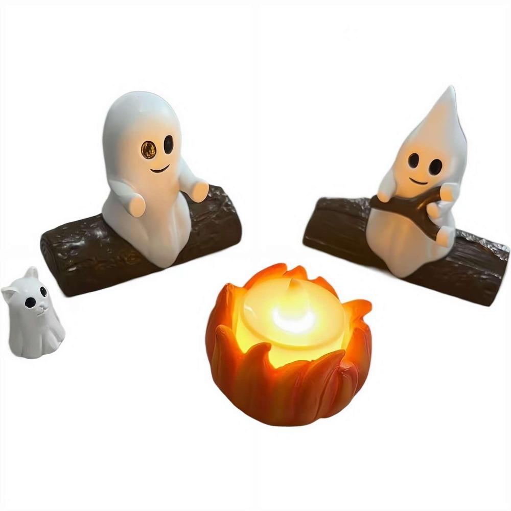 LED Campfire Scene Ghost Campfire Nightlight Spooky Fire Marshmallow Small Electric Faux Halloween Party Decor Cute Ghost