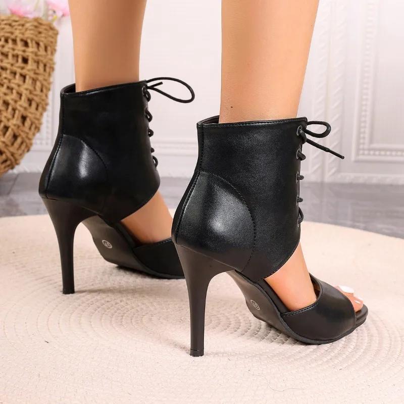 Fashion Women's Shoes 2024 Brand Lace-up Women's Sandals Fashion Peep Toe Office and Career New Plus Size Heeled Sandals Boots Zapatos