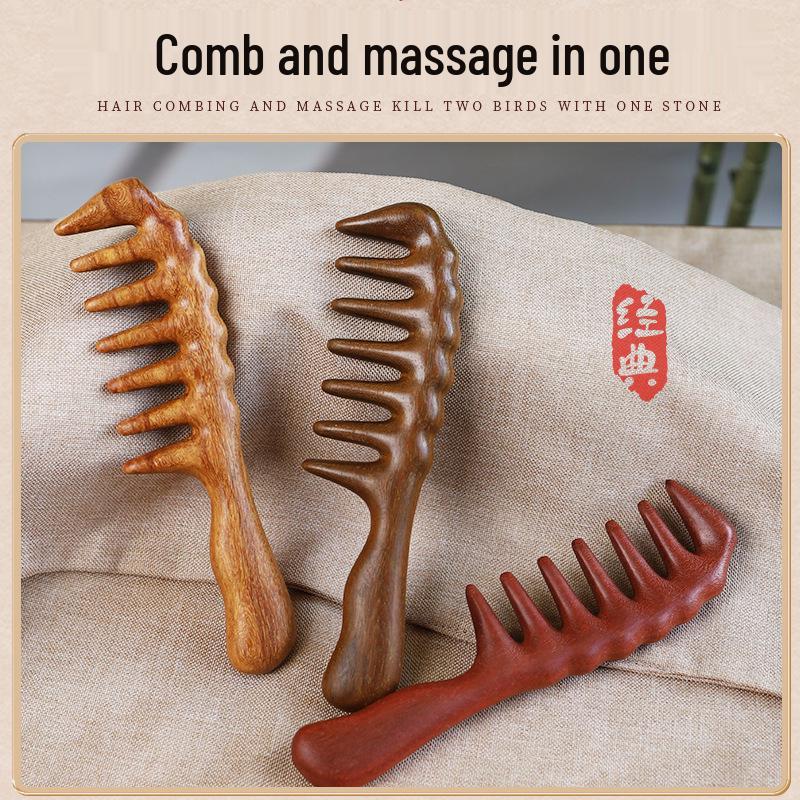 Sandalwood Wide-Tooth Comb for Curly Hair - Large Size, Portable, Unisex Head Therapy & Massage.