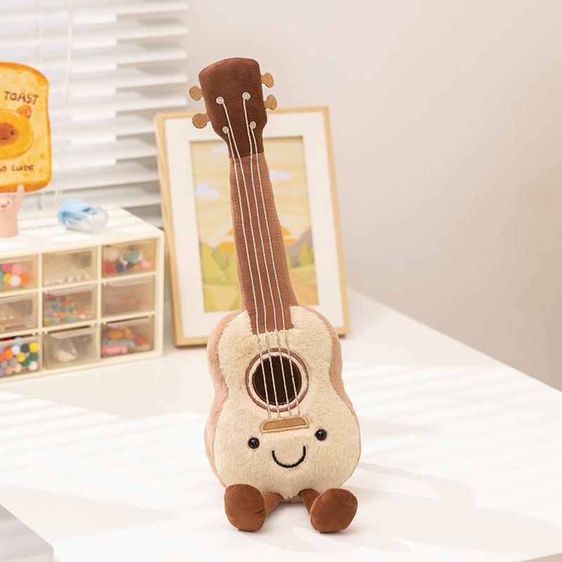 Cute Amuseables Ukulele Plush Toy Kawaii Stuffed Ukulele Doll With Smiling Face Lovely Plushies Soft Musical Instrument