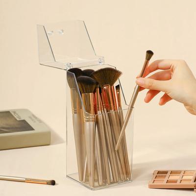Aufbewahrungsbox für Make-up-Pinsel, einfacher transparenter Aufbewahrungsständer für Augenbrauenstifte, mit Staubschutzabdeckung, für Badezimmer und Schminktisch