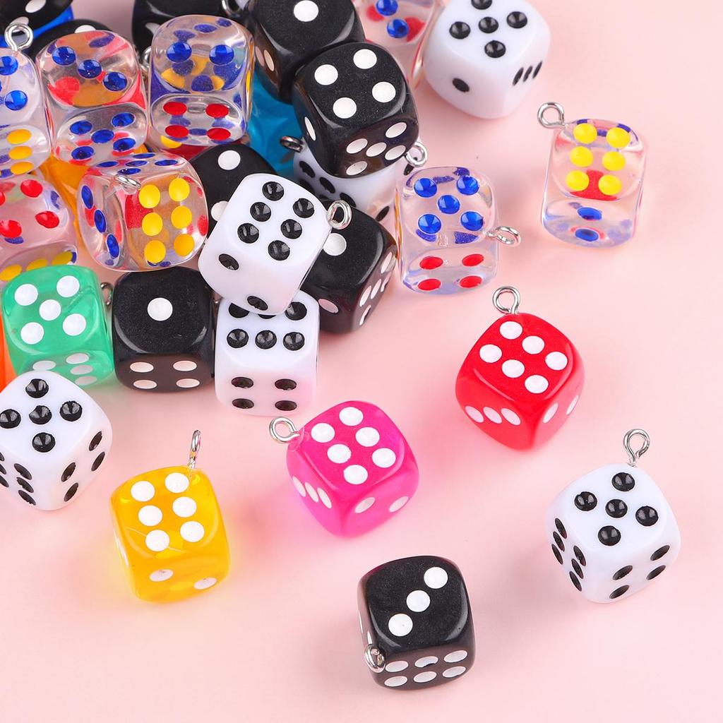 6/10Pcs 14mm Resin Dice Pendants For Jewelry Making DIY Necklace Bracelet Earring Accessories